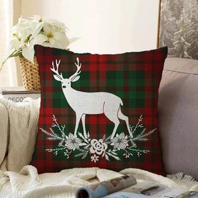 Față de pernă din chenille cu model de Crăciun Minimalist Cushion Covers Tartan Merry Christmas, 55 x 55 cm