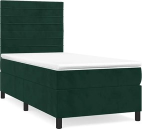 vidaXL Pat box spring cu saltea, verde închis, 90x200 cm, catifea