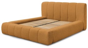 Pat matrimonial galben muștar tapițat cu spațiu de depozitare cu somieră 160x200 cm Denali – Bobochic Paris