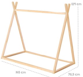 Pat pentru copii în culoare naturală de tip casă 70x140 cm Montessori – Roba