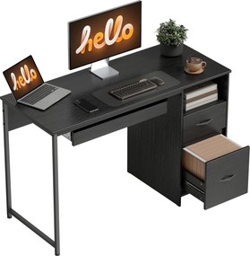 HOMCOM Birou Gaming Industrial, 120x52,3cm Stație Gaming cu Suport Tastatură, Compartiment Deschis și Sertare pentru Documente Format A4 Letter Legal, Masă Computer pentru Birou Acasă, Negru | Aosom Romania