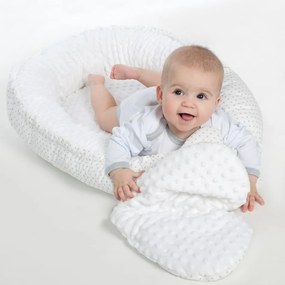 New Baby Cuib de lux cu pernă și pătură din MinkyHeart, alb