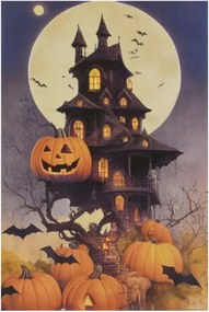 Pictură pe perete Vila înfricoșătoare, 9 LED-uri, 60 x 40 cm