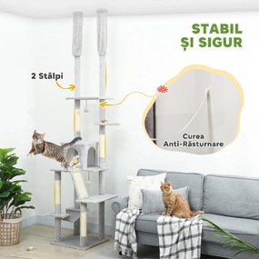 PawHut Copac zgârietoare de tavan cu înălțime ajustabilă 225-255cm Gri deschis | Aosom Romania