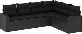vidaXL Set mobilier de grădină cu perne, 6 piese, negru, poliratan