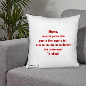 Cadou pentru Mama - Perna Personalizata Perna pentru Mama, 40x40 cm, Alb Pufos, Husa Detasabila, Perna Inclusa, BEKZ®