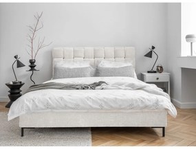 Pat matrimonial crem tapițat cu somieră 160x200 cm Eve – Miuform