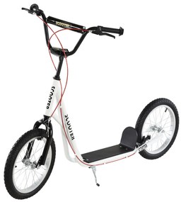 HOMCOM Trotinetă pentru copii Trotinetă oraș Treticiclu Kickboard cu roți pneumatice și frână de mână Trotinetă copii pliabilă de la 5 ani 16 inch Alb 139 x 58 x 90-96 cm | Aosom Romania