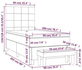 Pat box spring cu saltea, gri deschis, 90x200 cm, textil Gri deschis, 90 x 200 cm, Cu blocuri patrate