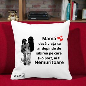 Cadou pentru Mama - Perna Personalizata Mama Nemuritoare Imbratisare, 40x40 cm, Alba Mata, Husa Detasabila, Perna Inclusa, BEKZ®