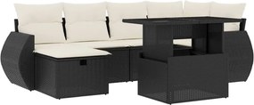vidaXL Set canapele de grădină cu perne, 7 piese, negru, poliratan