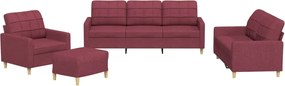 vidaXL Set canapea cu perne, 4 piese, roșu vin, material textil