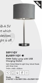 Veioza/Lampa de masa design modern Finn, nickel, gri