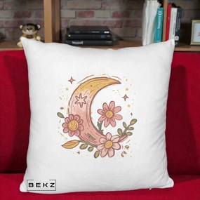 Perna Decorativa Luna Florala Boho, 40x40 cm, Alb Pufos, Husa Detasabila, Perna Inclusa, BEKZ®