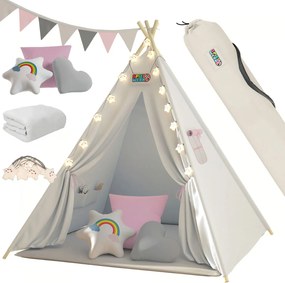 Cort tip teepee pentru copii JULIA, 160x120x120cm, bej/roz Spielwerk