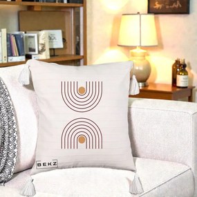 Perna Decorativa Geometric Boho Arc, 40x40 cm, Bej cu Franjuri, Husa Detasabila, Perna Inclusa, BEKZ®