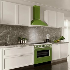 Hota decorativa SMEG Portofino KPF9OG, 275 W, A+, 781 m³/h, 3 viteze, 3 filtre, Supapa, Otel inoxidabil, LED, Verde