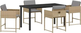 vidaXL Set de masă pentru grădină cu pernă 5 pcs Bej poliratan