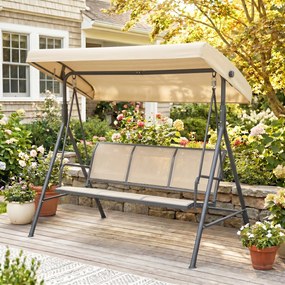Outsunny Leagăn de grădină cu 3 locuri, copertină, șezut respirabil și cadru din oțel, bej | Aosom Romania