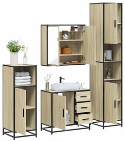 vidaXL Set de mobilier de baie din 4 piese din lemn de stejar Sonoma