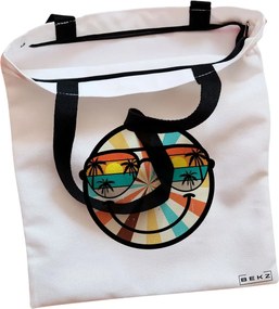 Sacosa de Panza pentru Cumparaturi, Geanta Tote, model Tropical, Cu fermoar, 38x34.5 cm, Alba, BEKZ®