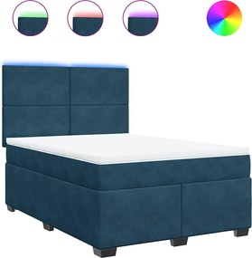 vidaXL Pat box spring cu saltea, albastru, 140x200 cm, catifea