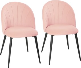 HOMCOM Set de 2 Scaune de Sufragerie din Catifea, Scaune Bucătărie cu Spătar Curbat în Formă de Scoică, Picioare din Oțel, Stil Nordic, Scaun Tapițat pentru Bucătărie, Dormitor, Cameră de Zi, Roz | Aosom Romania