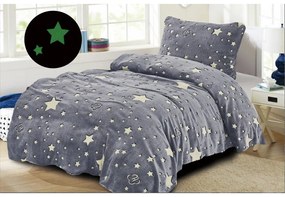 Lenjerie de pat fosforescenta din microplus UNIVERSE gri + cearsaf din microplus SOFT 90x200 cm mentol