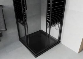 Mexen Rio cabina de duș pătrată 80 x 80 cm, benzi negre, neagră + cadă Flat, neagră - 860-080-080-70-20-4070B