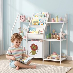 AIYAPLAY Bibliotecă și Organizator de Jucării pentru Copii, Metal, PAL, 93 x 30 x 76 cm, Alb | Aosom Romania