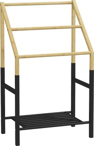 HOMCOM Suport de Podea pentru Prosoape cu 3 Bare și Raft Inferior pentru Obiecte, 51x31x85,5 cm, Negru | Aosom Romania