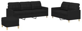 3201318 vidaXL Set de canapele cu perne, 3 piese, negru, textil