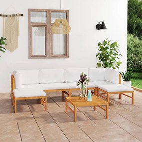 3087236 vidaXL Set mobilier grădină cu perne crem, 7 piese, lemn masiv de tec