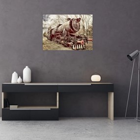 Tablou pe sticlă cu locomotivă istorică (70x50 cm)