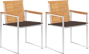 vidaXL Scaune grădină cu perne, 2 buc., lemn masiv tec/oțel