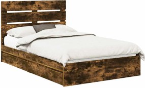 vidaXL Pat cu storage Stejar fumuriu 120 x 200 cm Lemn compozit