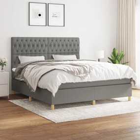 vidaXL Pat box spring cu saltea, gri închis, 180x200 cm, textil