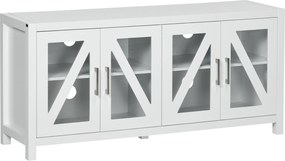 HOMCOM Comodă TV pentru living masă pentru televizoare de până la 147,3 cm cu 4 uși din sticlă, rafturi reglabile 130x35x60 cm Alb | Aosom Romania