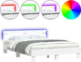 vidaXL Cadru de pat cu tăblie și LED, alb, 150x200 cm