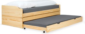 Pat cu module suplimentare extensibile, culoare naturală, lemn masiv, 90x200, FLOPY