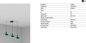 Lustra cu 3 pendule metal TATAWIN M verde