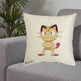 Perna Personalizata Meowth Pokemon, 40x40 cm, Ecru, Husa Detasabila, Perna Inclusa, BEKZ®