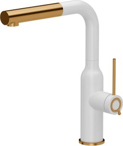 Baterie bucatarie cu dus extractibil Quadron Unique Q-Line Angelina alb - cupru