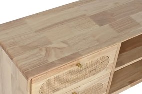 Comoda TV natur , din lemn de cauciuc si rattan „Rustic Serenity”