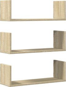 vidaXL Rafturi perete 3 buc. stejar sonoma 58x18x18 cm lemn prelucrat