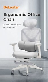 DeluxStar YX-977 NEXOR PRO FOAM SEAT – Scaun Ergonomic cu Suport Lombar 3D, Tetieră 3D, Cotiere 4D, Șezut Glisant, Înclinare 140°, Suport pentru Picioare, Gri