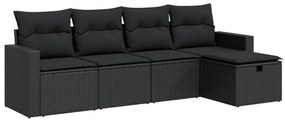 3325361 vidaXL Set mobilier de grădină cu perne, 5 piese, negru, poliratan