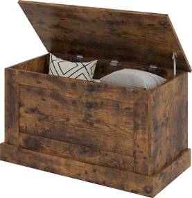 HOMCOM Cufăr de depozitare, cutie pentru jucării, cu balama de siguranță, pentru living, din lemn, 80 x 40 x 45 cm, maro rustic | Aosom Romania