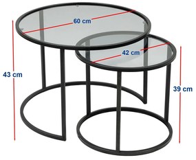 Set măsuțe cafea Tokijo (Negru fumuriu). 1127422