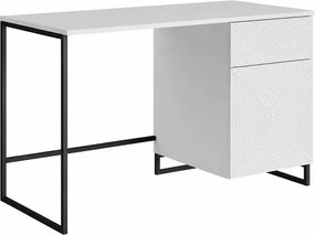 Birou de scris Asha 120 cm cu sertar - alb mat / cadru negru